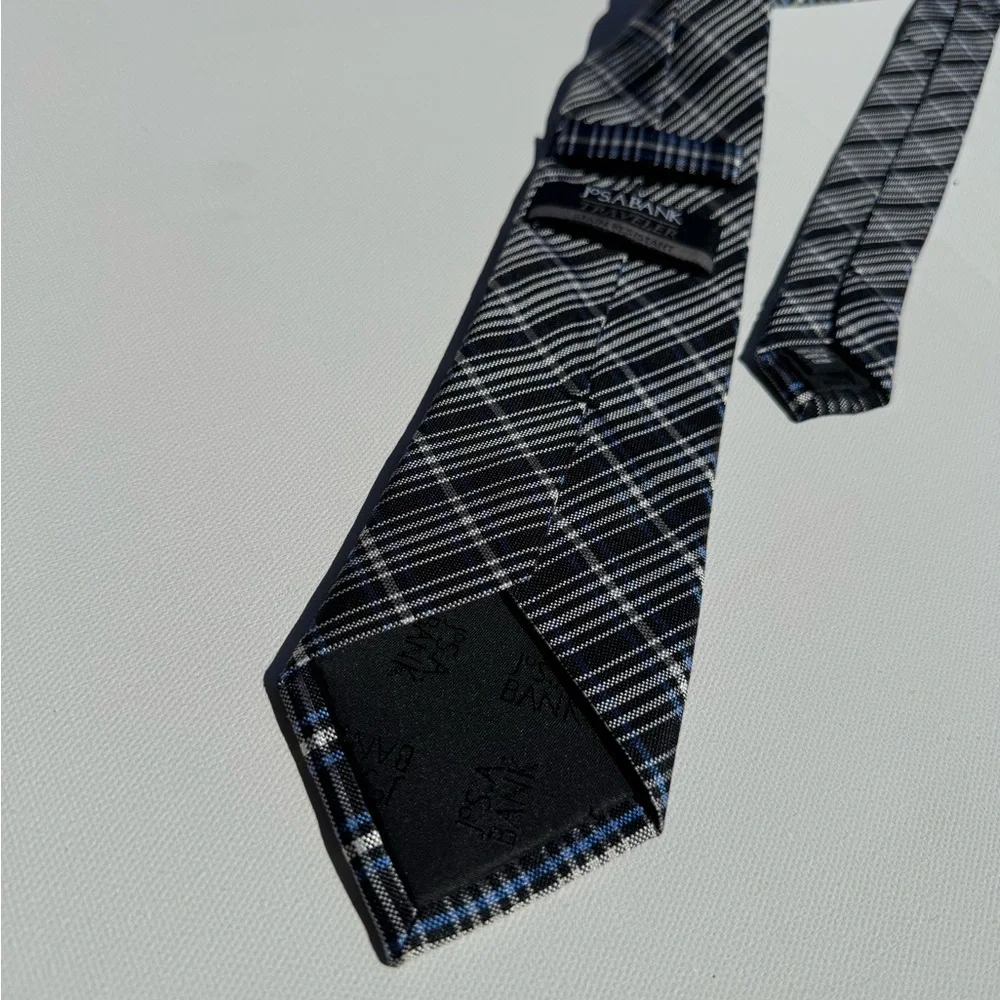 Jos.‎ A. Bank, Black and Blue Plaid Tie 100% Silk